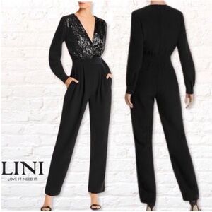 LINI Stella Sequined Jumpsuit Black Size S